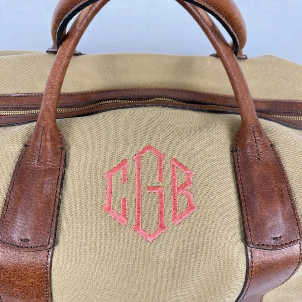 Polo Ralph Lauren Duffle Bag Safari XL Tan Cognac Canvas Leather  (23 x 12 x 10)